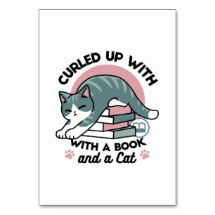 Curled Up with a Book and a Cat - Cosy Cat Reading Table Number