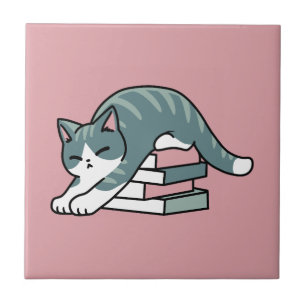 Curled Up with a Book and a Cat - Cosy Cat Reading Tile