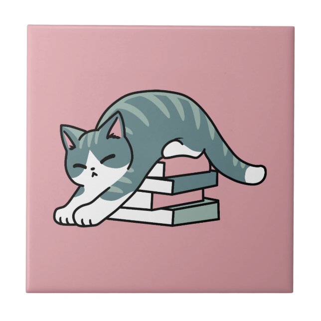 Curled Up with a Book and a Cat - Cosy Cat Reading Tile (Front)