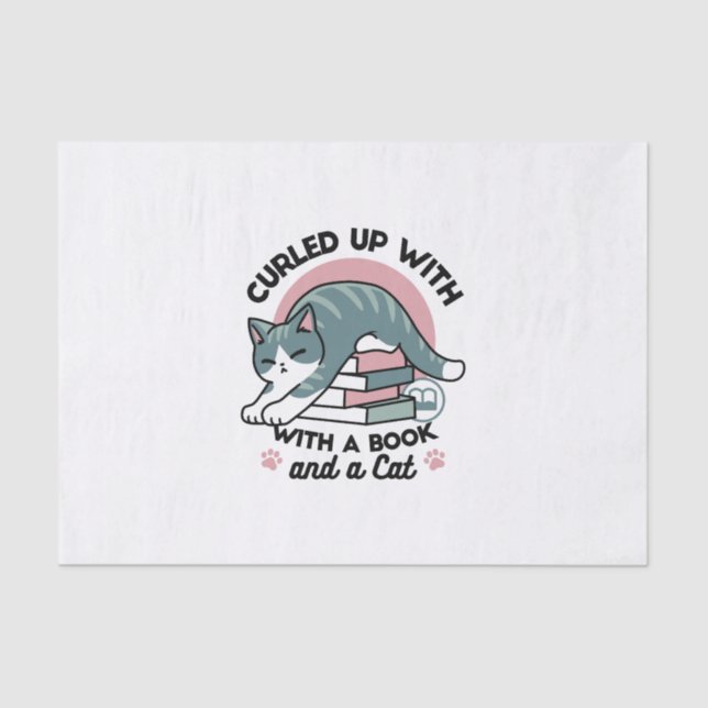 Curled Up with a Book and a Cat - Cosy Cat Reading Tissue Paper (Front)