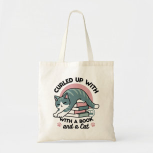 Curled Up with a Book and a Cat - Cosy Cat Reading Tote Bag
