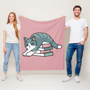 Curled Up with a Book and a Cat - Cozy Cat Reading Fleece Blanket