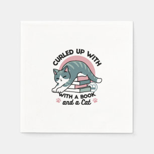 Curled Up with a Book and a Cat - Cozy Cat Reading Napkin