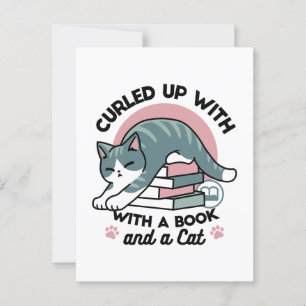 Curled Up with a Book and a Cat - Cozy Cat Reading Postcard