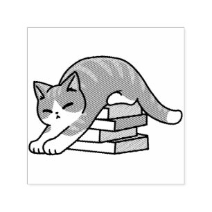 Curled Up with a Book and a Cat - Cozy Cat Reading Self-inking Stamp