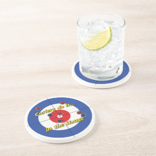 "Curlers do it...House" Sandstone Coaster - (Blue)