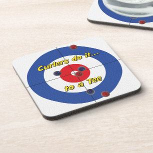"Curlers do it to a Tee" Coasters - (Blue)