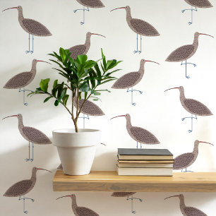 Curlew Bird Coastal Pattern Wallpaper