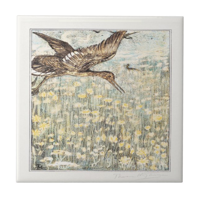 Curlew Bird Dutch Victorian Art Tile (Front)