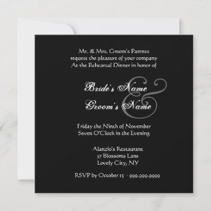 Curlicue Black and White Wedding Rehearsal Dinner Invitation