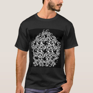Curlicue Pentagon White On Black T-Shirt