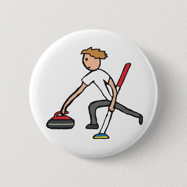 Curling 6 Cm Round Badge (Front)