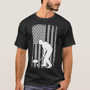 Curling American Flag Disstressed Funny Gift for T-Shirt
