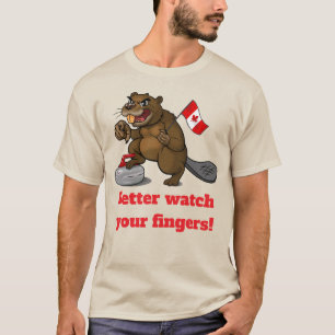 Curling beaver with flag T-Shirt