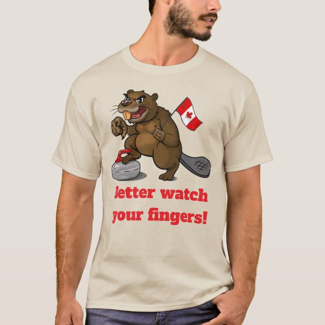 Curling beaver with flag T-Shirt (Front)