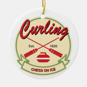 Curling: chess on ice ceramic tree decoration