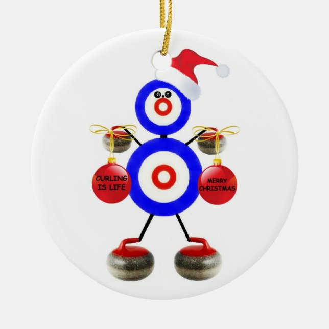 Curling Christmas Ceramic Tree Decoration (Front)