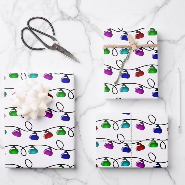 Curling Christmas Lights Wrapping Paper Sheets (Front)