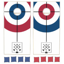 Curling Crossed Brooms Cornhole Set - Red/Blue
