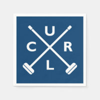Curling Crossed Brooms Paper Napkin - Blue