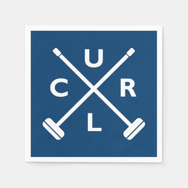 Curling Crossed Brooms Paper Napkin - Blue (Front)