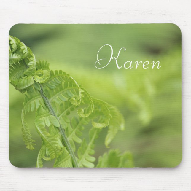 Curling Fern Leaves, Greenery, Blurred Background Mouse Mat (Front)