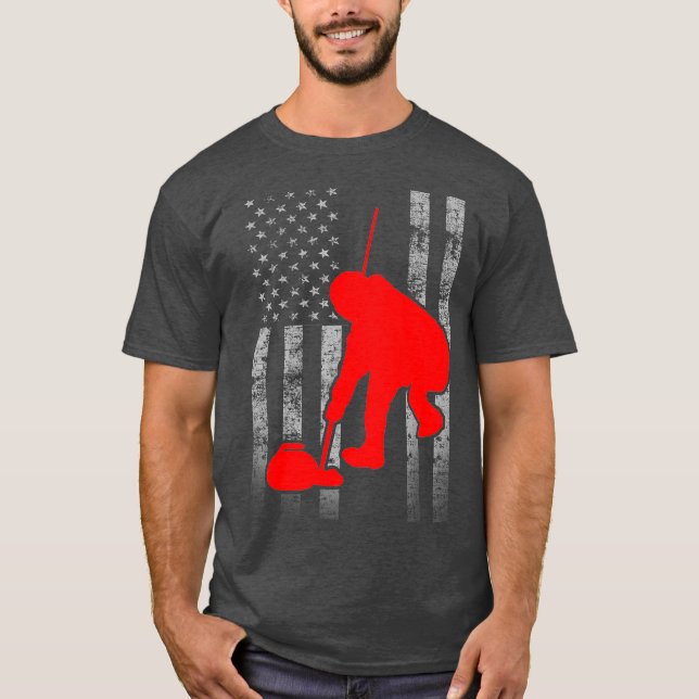 Curling Flag with Sweeper T-Shirt (Front)