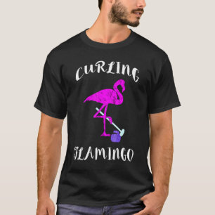 Curling Flamingo Exotic Birds Curler Winter Sport T-Shirt