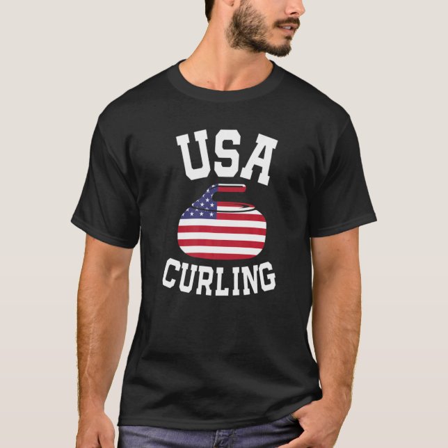 Curling  For Men Women Curling Players Usa T-Shirt (Front)