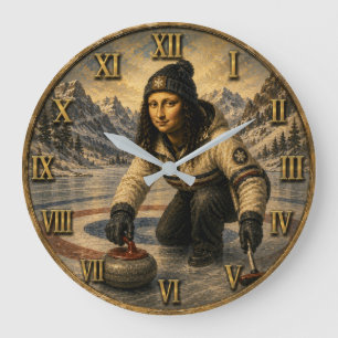 Curling Funny Mona Lisa Curler Gift Large Clock