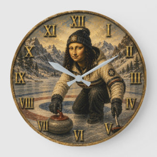 Curling Funny Mona Lisa Curler Gift Large Clock