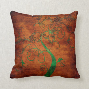 Curling Green Vines on Rustic Brown Cushion