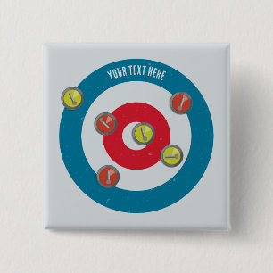 curling House and curling stones top view 15 Cm Square Badge