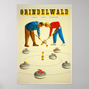Curling in Switzerland Vintage Poster