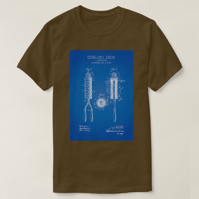 Curling iron blue patent T-Shirt (Design Front)