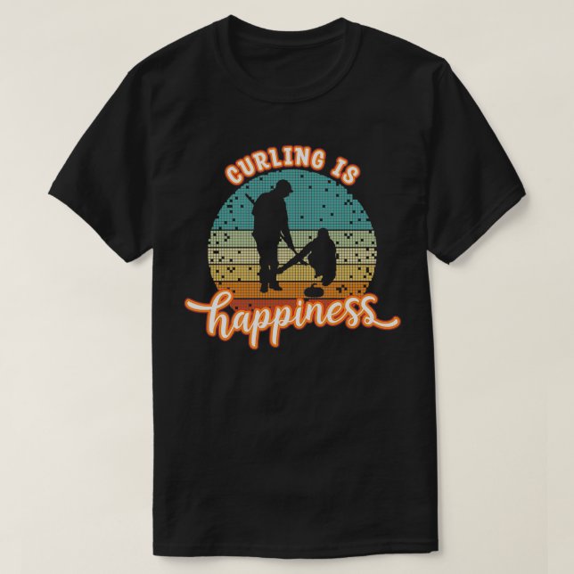 Curling is Happiness Sweep Lover grunge pixel desi T-Shirt (Design Front)