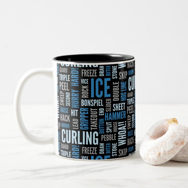 Curling Lingo Coffee Mug - Blue and Black (With Donut)