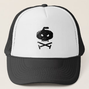 Curling Rock skull and cross bones Trucker Hat