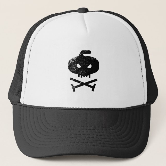 Curling Rock skull and cross bones Trucker Hat (Front)