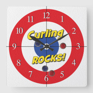 "Curling ROCKS!" Curler's Clock - (Red)