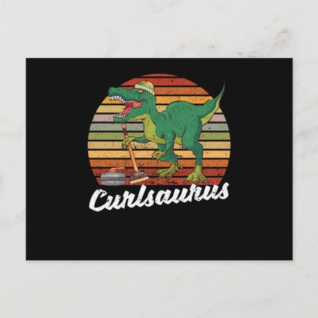Curling Saurus Dinosaur Curler Trex Winter Postcard (Front)