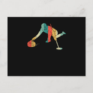 Curling Silhouette Curlers Sliding Ice Funny Postcard