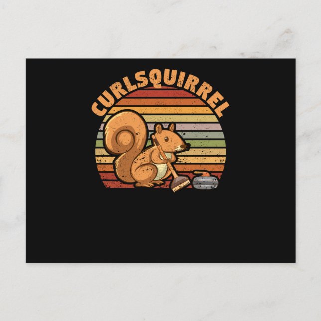 Curling squirrel curler rodent winter sport postcard (Front)