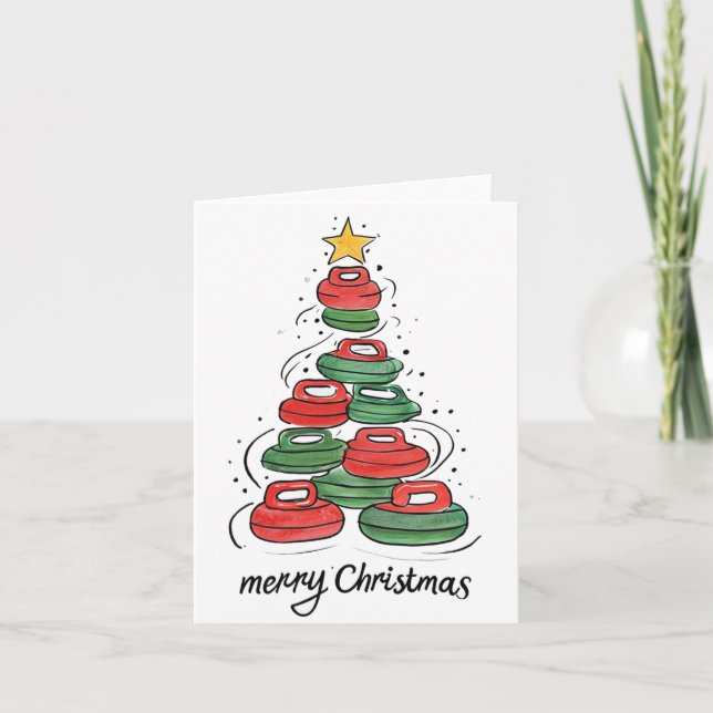 Curling Stone Christmas Tree Holiday Card (Front)