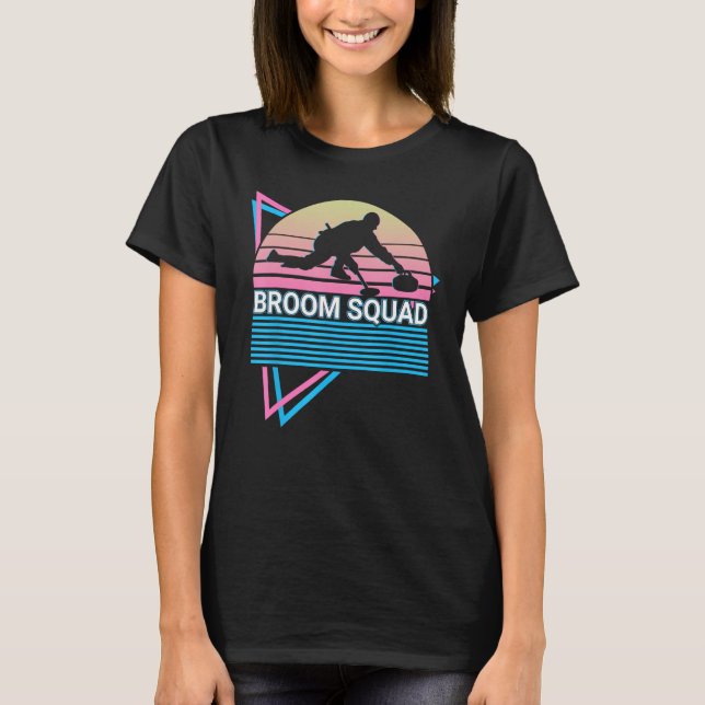 Curling Stone Curling Player Retro Broom Squad T-Shirt (Front)