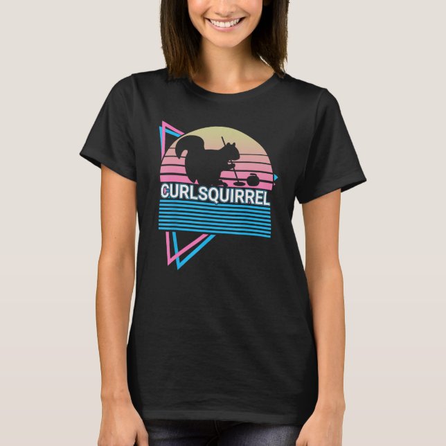 Curling Stone Curling Player Retro Curlsquirrel T-Shirt (Front)