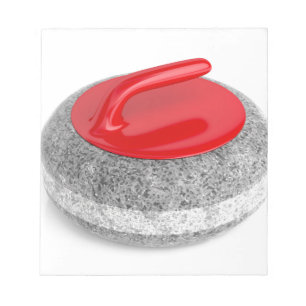 Curling stone on white notepad