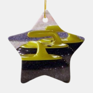 Curling stones ceramic tree decoration