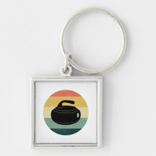 Curling Sweeping Winter Ice Sport Retro Vintage Key Ring