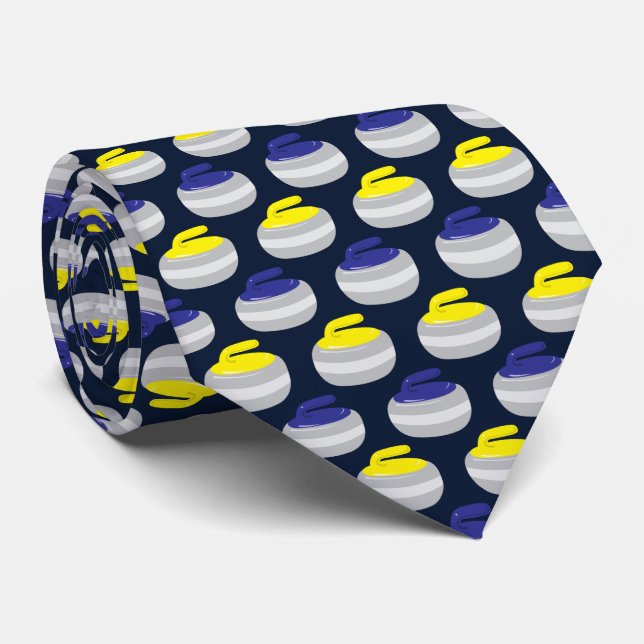 Curling Team Coach, Curling Stones Patterned Tie (Rolled)